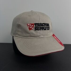 Tractor Supply Co Dad Hat Workwear Farming Embroidered Beige Red Strapback Cap